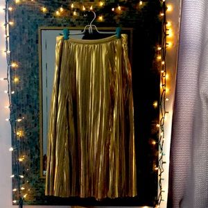 Maeve Metallic Gold Pleated Midi Skirt